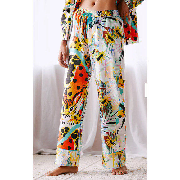 Anthropologie Marcos Navarro Flannel Sleep PJ Pants Womens Small Lounge Artsy - Picture 2 of 14
